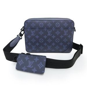 Louis Vuitton Duo Messenger Bag Diagonal Monogram Shadow Leather Navy Blue